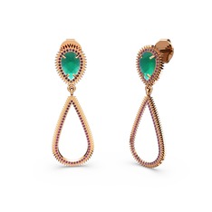 Elvin Damla Küpe - Rodolit garnet ve kök zümrüt 8 ayar rose altın küpe #16kpfma