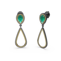 Sitrin ve kök zümrüt 925 ayar siyah rodyum kaplama gümüş küpe