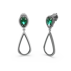 Siyah zirkon ve yeşil kuvars 8 ayar beyaz altın küpe