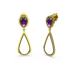 Elvin Damla Küpe - Siyah zirkon ve ametist 925 ayar altın kaplama gümüş küpe #19w82ye