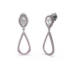 Rodolit garnet ve swarovski 18 ayar beyaz altın küpe