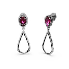 Elvin Damla Küpe - Siyah zirkon ve rodolit garnet 18 ayar beyaz altın küpe #1bdt8vx