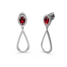 Beyaz zirkon ve garnet 14 ayar beyaz altın küpe