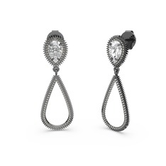 Elvin Damla Küpe - Dumanlı kuvars ve beyaz zirkon 925 ayar siyah rodyum kaplama gümüş küpe #1cbl73h