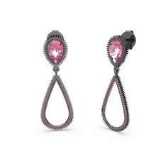 Rodolit garnet ve pembe kuvars 925 ayar siyah rodyum kaplama gümüş küpe