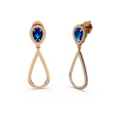 Elvin Damla Küpe - Swarovski ve lab safir 18 ayar rose altın küpe #1cwvbwn