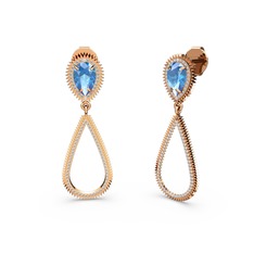 Swarovski ve akuamarin 925 ayar rose altın kaplama gümüş küpe