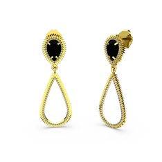 Elvin Damla Küpe - Dumanlı kuvars ve siyah zirkon 14 ayar altın küpe #1gyc30t