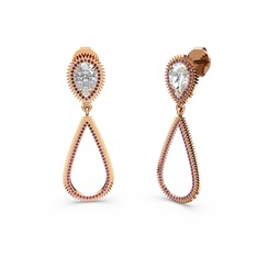 Rodolit garnet ve beyaz zirkon 18 ayar rose altın küpe