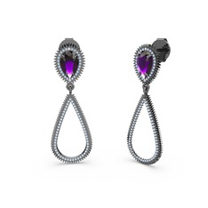 Elvin Damla Küpe - Akuamarin ve ametist 925 ayar siyah rodyum kaplama gümüş küpe #1izqdpf