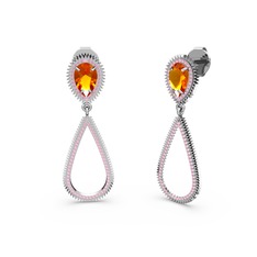 Elvin Damla Küpe - Pembe kuvars ve sitrin 8 ayar beyaz altın küpe #1m4msp8