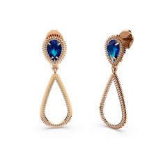 Elvin Damla Küpe - Dumanlı kuvars ve lab safir 18 ayar rose altın küpe #1mmp8v7