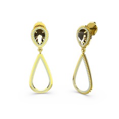 Elvin Damla Küpe - Akuamarin ve dumanlı kuvars 14 ayar altın küpe #1nlkygz