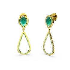 Elvin Damla Küpe - Yeşil kuvars ve kök zümrüt 925 ayar altın kaplama gümüş küpe #1nqobj0