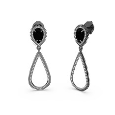 Elvin Damla Küpe - Beyaz zirkon ve siyah zirkon 925 ayar siyah rodyum kaplama gümüş küpe #1ov1y2y