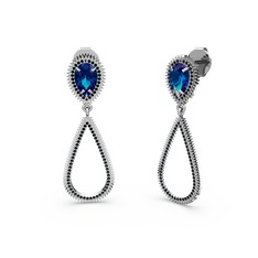 Elvin Damla Küpe - Siyah zirkon ve lab safir 18 ayar beyaz altın küpe #1udbkrd