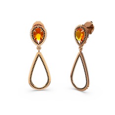 Siyah zirkon ve sitrin 925 ayar rose altın kaplama gümüş küpe