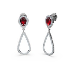 Akuamarin ve garnet 18 ayar beyaz altın küpe