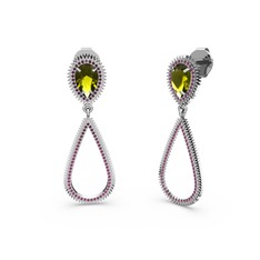 Rodolit garnet ve peridot 8 ayar beyaz altın küpe