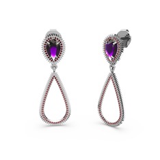Garnet ve ametist 18 ayar beyaz altın küpe