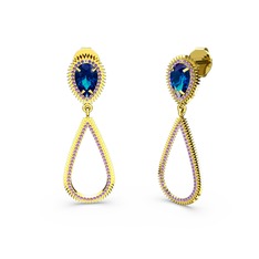 Ametist ve lab safir 925 ayar altın kaplama gümüş küpe