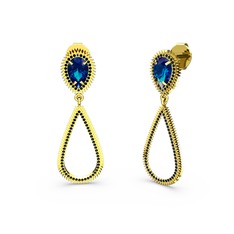 Elvin Damla Küpe - Siyah zirkon ve lab safir 8 ayar altın küpe #4ethhj