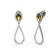 Elvin Damla Küpe - Pembe kuvars ve peridot 18 ayar beyaz altın küpe #4odnrt