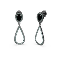 Elvin Damla Küpe - Yeşil kuvars ve siyah zirkon 925 ayar siyah rodyum kaplama gümüş küpe #850vb6