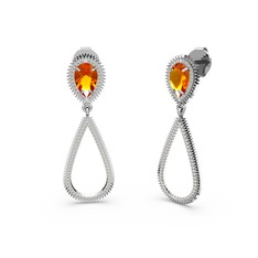 Elvin Damla Küpe - Swarovski ve sitrin 14 ayar beyaz altın küpe #923tzw