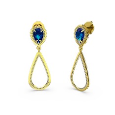 Elvin Damla Küpe - Dumanlı kuvars ve lab safir 14 ayar altın küpe #9rq6on