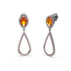Garnet ve sitrin 18 ayar beyaz altın küpe
