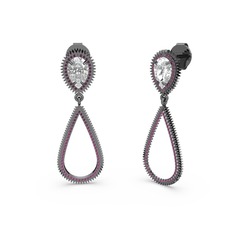 Rodolit garnet ve swarovski 925 ayar siyah rodyum kaplama gümüş küpe