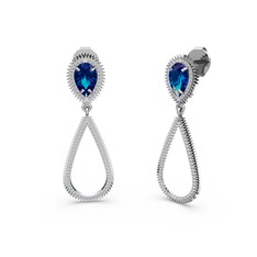 Elvin Damla Küpe - Swarovski ve lab safir 14 ayar beyaz altın küpe #fbia5h