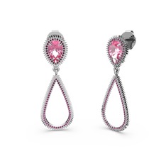 Rodolit garnet ve pembe kuvars 18 ayar beyaz altın küpe