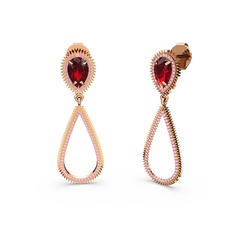 Pembe kuvars ve garnet 18 ayar rose altın küpe