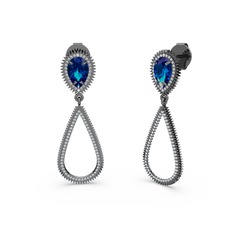 Elvin Damla Küpe - Swarovski ve lab safir 925 ayar siyah rodyum kaplama gümüş küpe #jst3e2