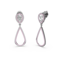 Elvin Damla Küpe - Pembe kuvars ve swarovski 8 ayar beyaz altın küpe #ko482e