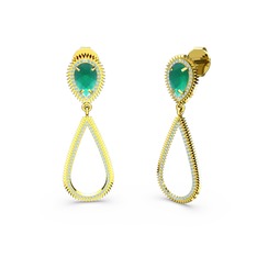 Akuamarin ve kök zümrüt 14 ayar altın küpe