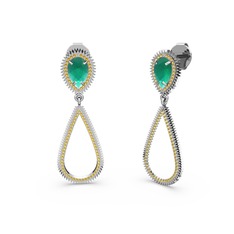 Elvin Damla Küpe - Sitrin ve kök zümrüt 8 ayar beyaz altın küpe #ky3noo