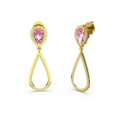 Elvin Damla Küpe - Swarovski ve pembe kuvars 14 ayar altın küpe #mk3096