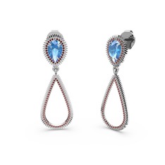 Elvin Damla Küpe - Garnet ve akuamarin 18 ayar beyaz altın küpe #mzuind