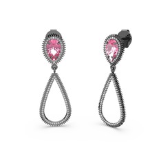 Elvin Damla Küpe - Swarovski ve pembe kuvars 925 ayar siyah rodyum kaplama gümüş küpe #nwbjmb