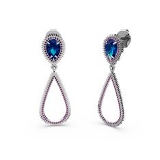 Rodolit garnet ve lab safir 8 ayar beyaz altın küpe