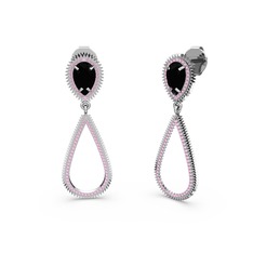 Elvin Damla Küpe - Pembe kuvars ve siyah zirkon 8 ayar beyaz altın küpe #p93zjj