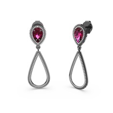 Elvin Damla Küpe - Swarovski ve rodolit garnet 925 ayar siyah rodyum kaplama gümüş küpe #qlrbi