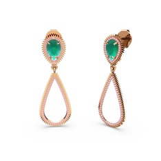 Pembe kuvars ve kök zümrüt 18 ayar rose altın küpe