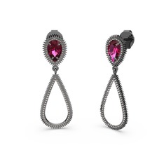 Elvin Damla Küpe - Dumanlı kuvars ve rodolit garnet 925 ayar siyah rodyum kaplama gümüş küpe #r3p3u2