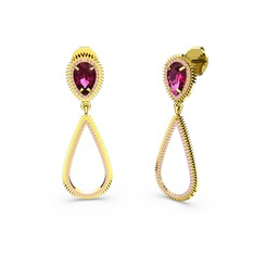 Elvin Damla Küpe - Pembe kuvars ve rodolit garnet 14 ayar altın küpe #u9olml