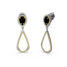 Sitrin ve siyah zirkon 8 ayar beyaz altın küpe