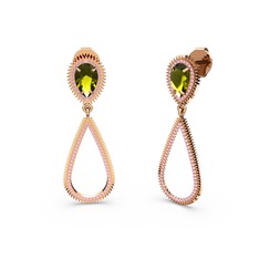 Pembe kuvars ve peridot 18 ayar rose altın küpe